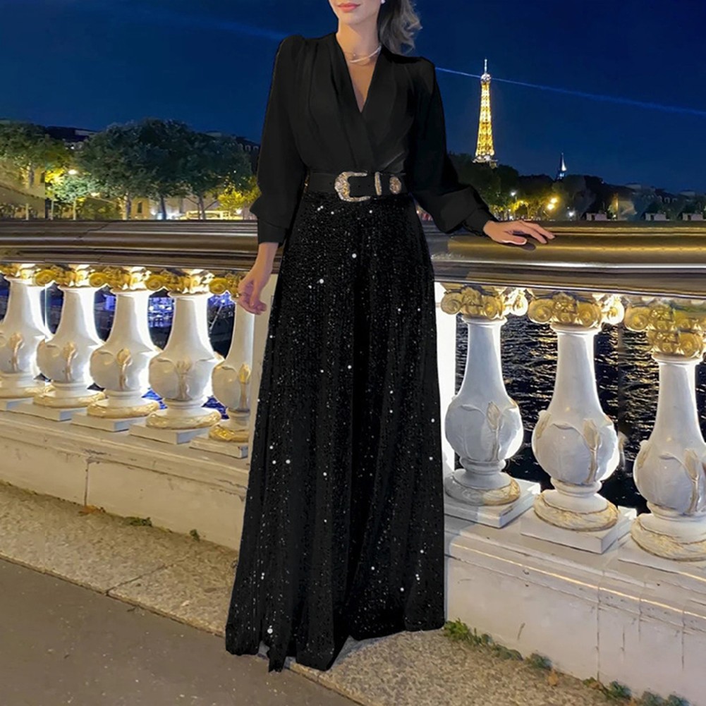 Trendiger Damen Jumpsuit mit weitem Bein, lockerer Passform und Pailletten für Stil - Bild 10 von 17