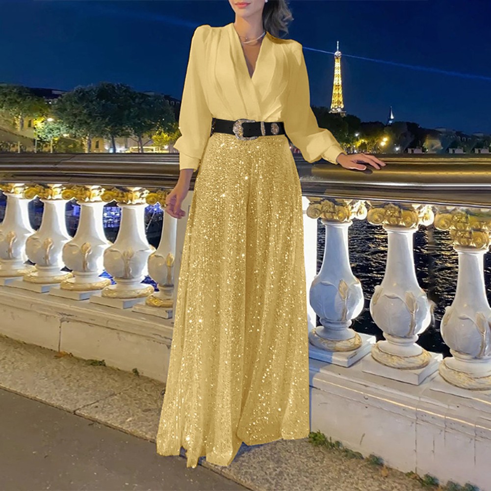 Trendiger Damen Jumpsuit mit weitem Bein, lockerer Passform und Pailletten für Stil - Bild 11 von 17