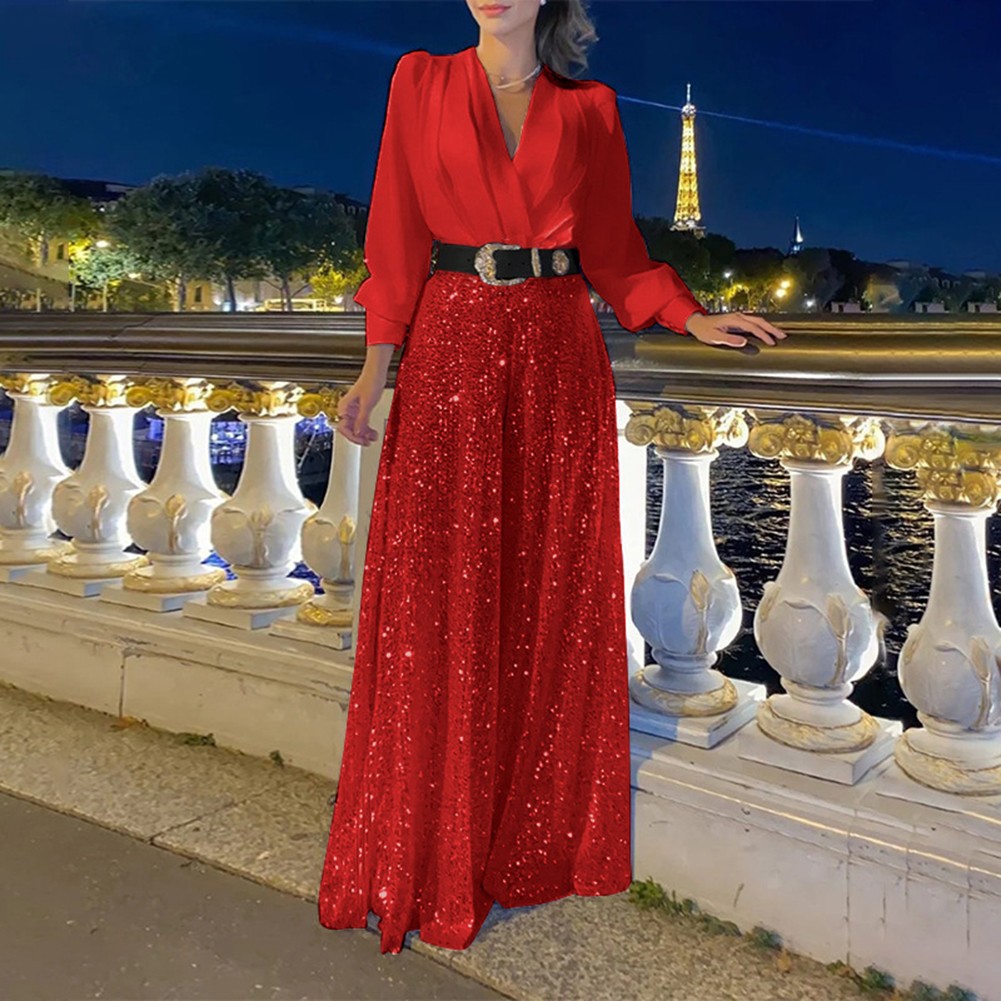 Trendiger Damen Jumpsuit mit weitem Bein, lockerer Passform und Pailletten für Stil - Bild 12 von 17