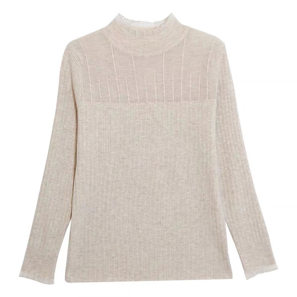 Lace Mock Neck Solid Color Women Sweater for Casual Autumn Winter Style - Picture 20 of 28