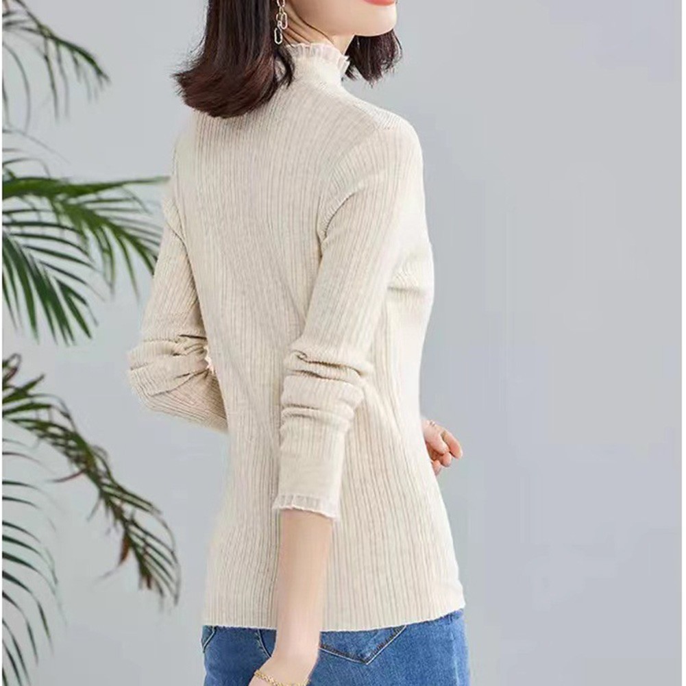 Lace Mock Neck Solid Color Women Sweater for Casual Autumn Winter Style - Picture 18 of 28