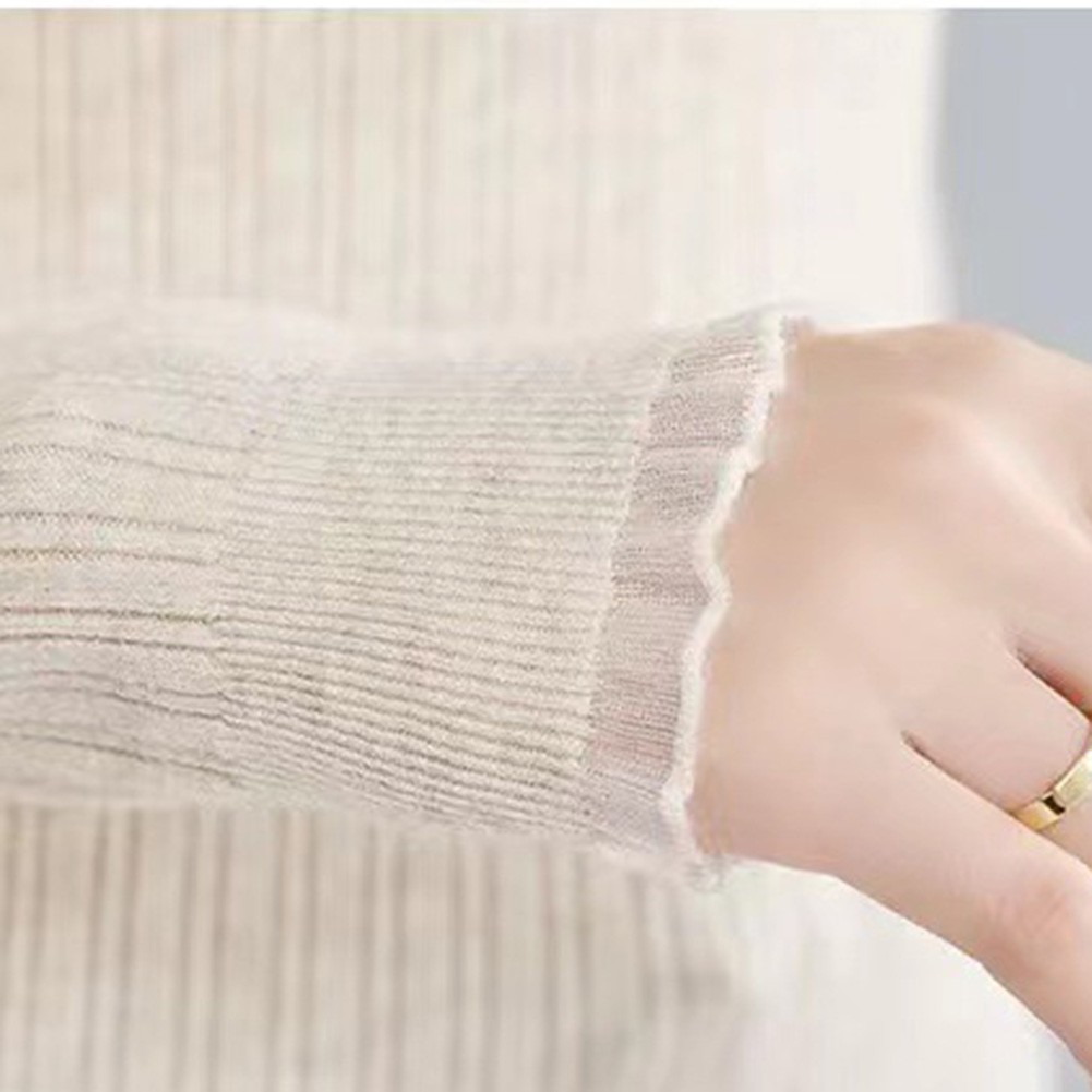 Lace Mock Neck Solid Color Women Sweater for Casual Autumn Winter Style - Picture 22 of 28