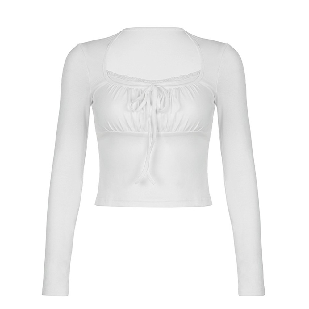 Elegant Women's Casual Clothing Ruched Tie & Lace Trimmed T Shirt Style