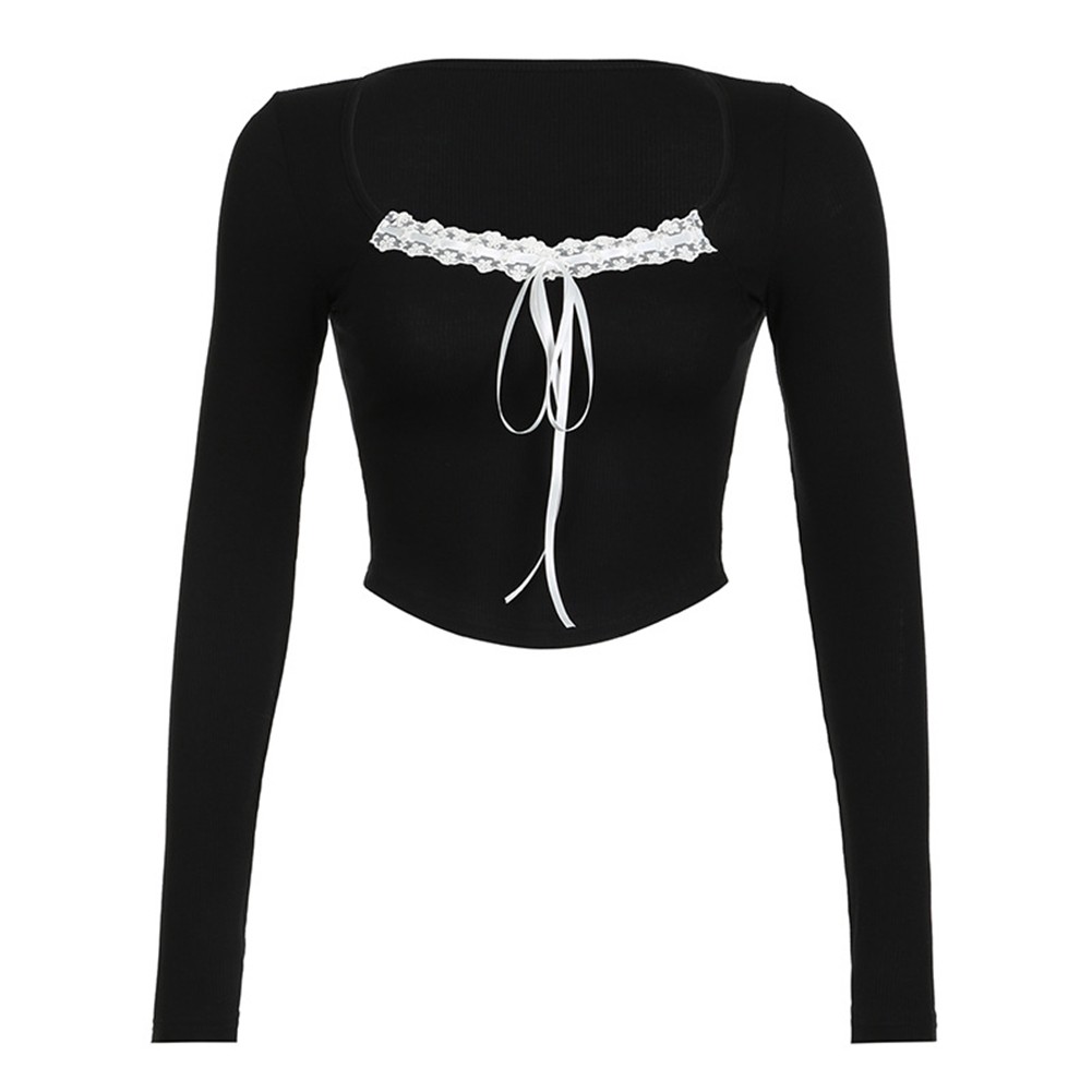 Trendy Women's Long Sleeve Square Neck Crop T Shirt for Vacation Style