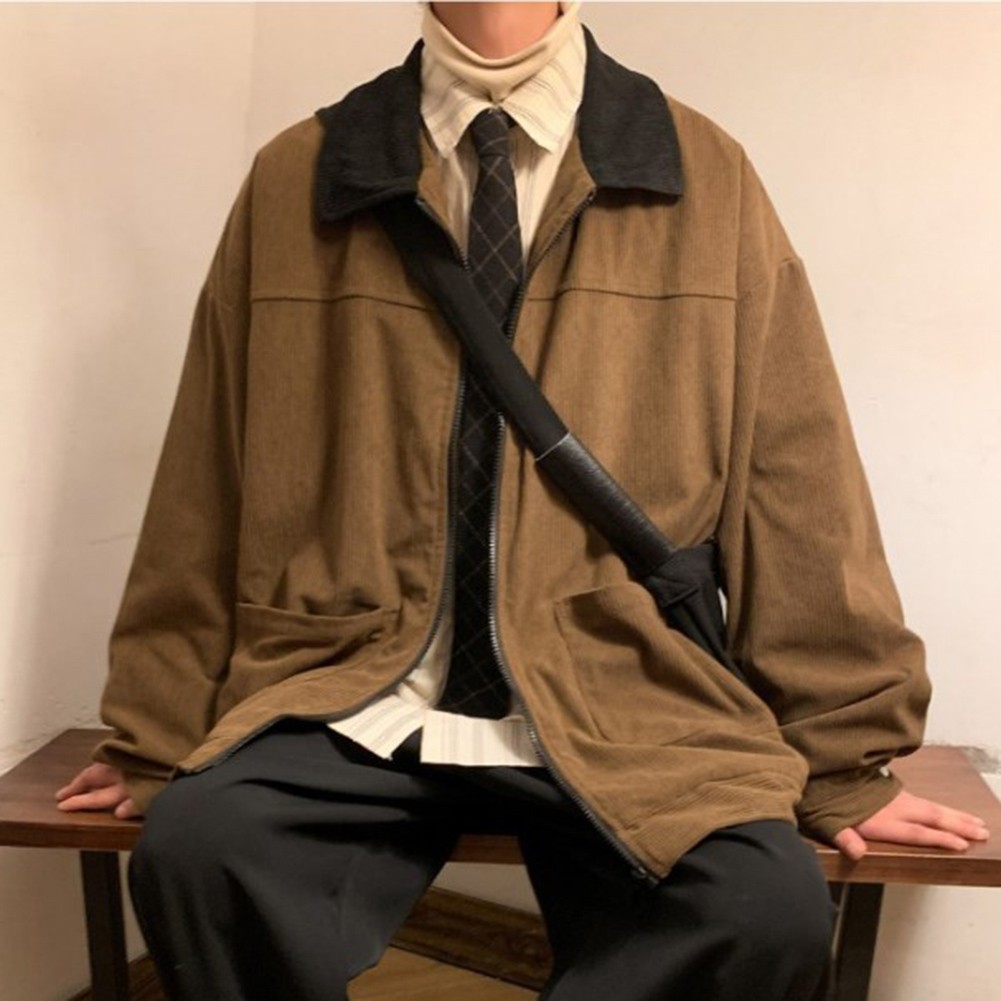 Spring Autumn Mens Corduroy Jacket Fashion Color Patchwork Oversized Fit - Picture 35 of 56