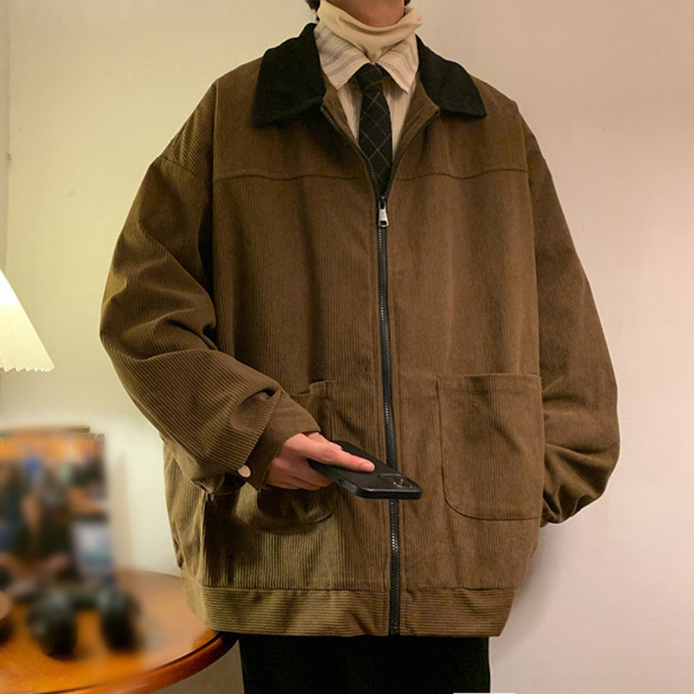 Spring Autumn Mens Corduroy Jacket Fashion Color Patchwork Oversized Fit - Picture 36 of 56
