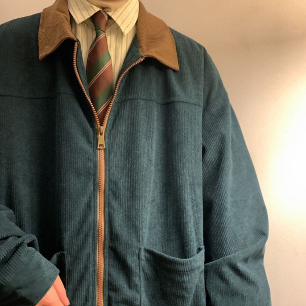 Spring Autumn Mens Corduroy Jacket Fashion Color Patchwork Oversized Fit - Picture 31 of 56