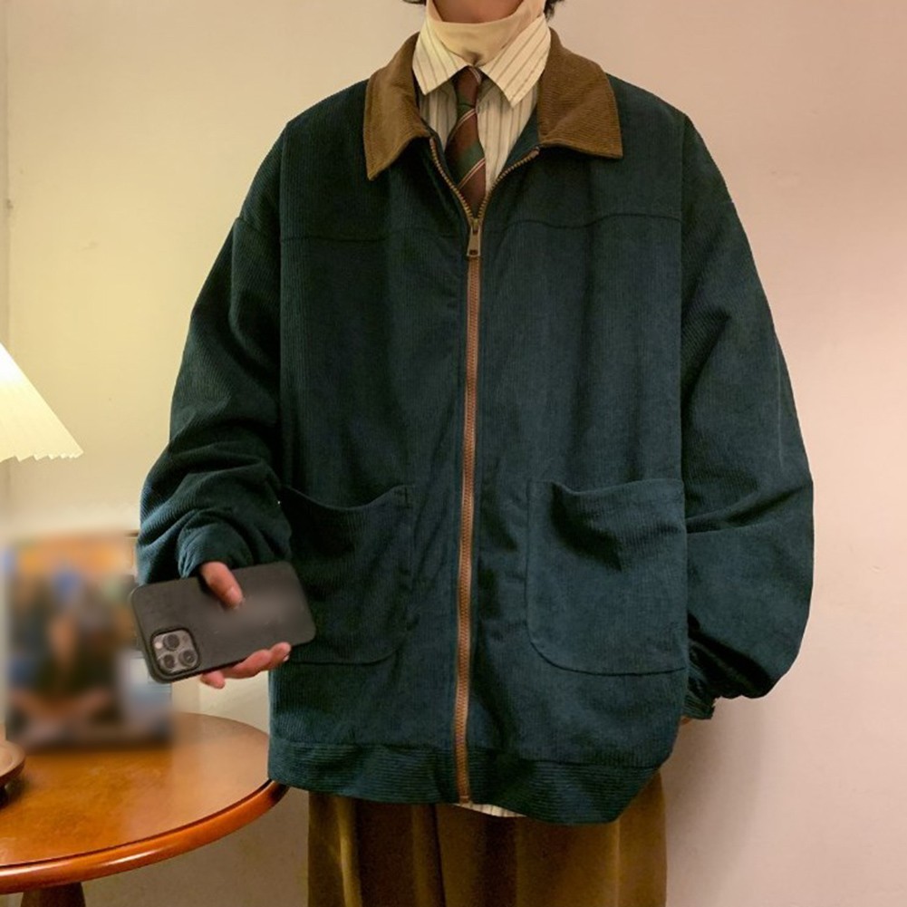 Spring Autumn Mens Corduroy Jacket Fashion Color Patchwork Oversized Fit - Picture 27 of 56