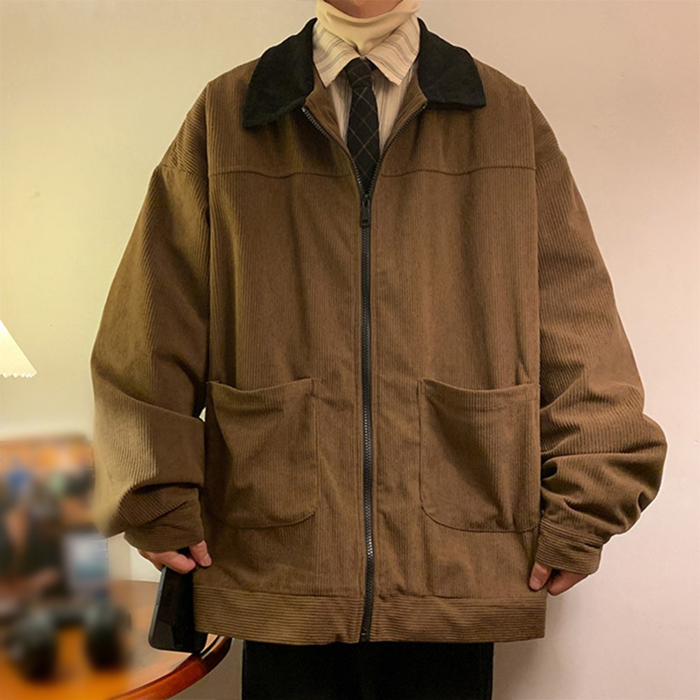 Spring Autumn Mens Corduroy Jacket Fashion Color Patchwork Oversized Fit - Picture 38 of 56