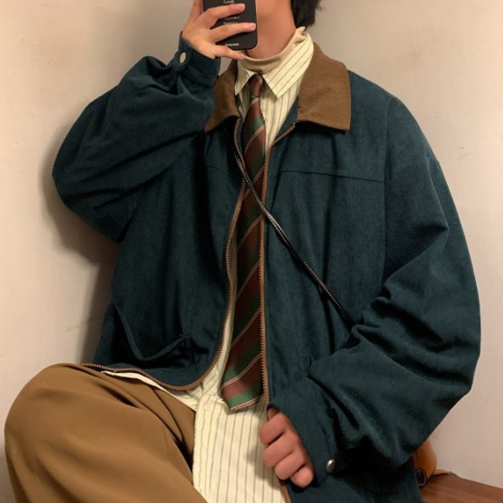 Spring Autumn Mens Corduroy Jacket Fashion Color Patchwork Oversized Fit - Picture 32 of 56