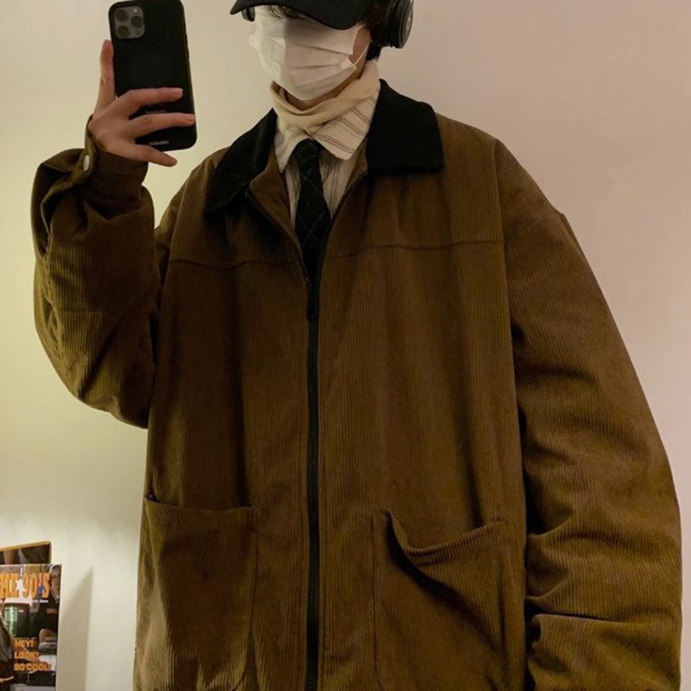 Spring Autumn Mens Corduroy Jacket Fashion Color Patchwork Oversized Fit - Picture 40 of 56