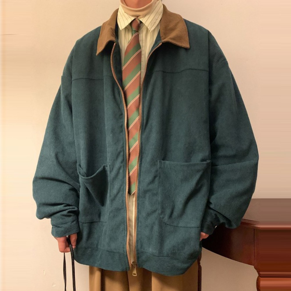 Spring Autumn Mens Corduroy Jacket Fashion Color Patchwork Oversized Fit - Picture 29 of 56