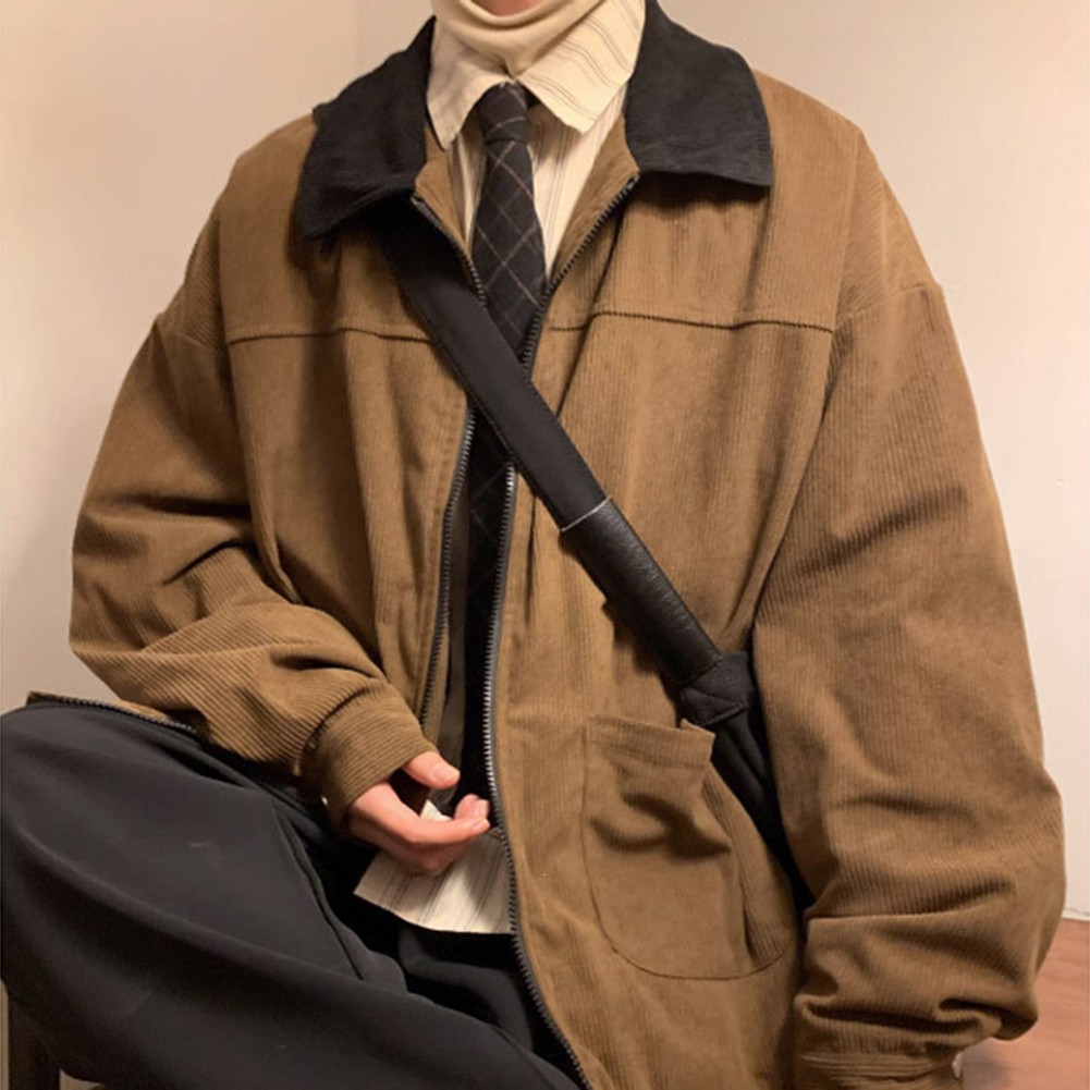 Spring Autumn Mens Corduroy Jacket Fashion Color Patchwork Oversized Fit - Picture 37 of 56