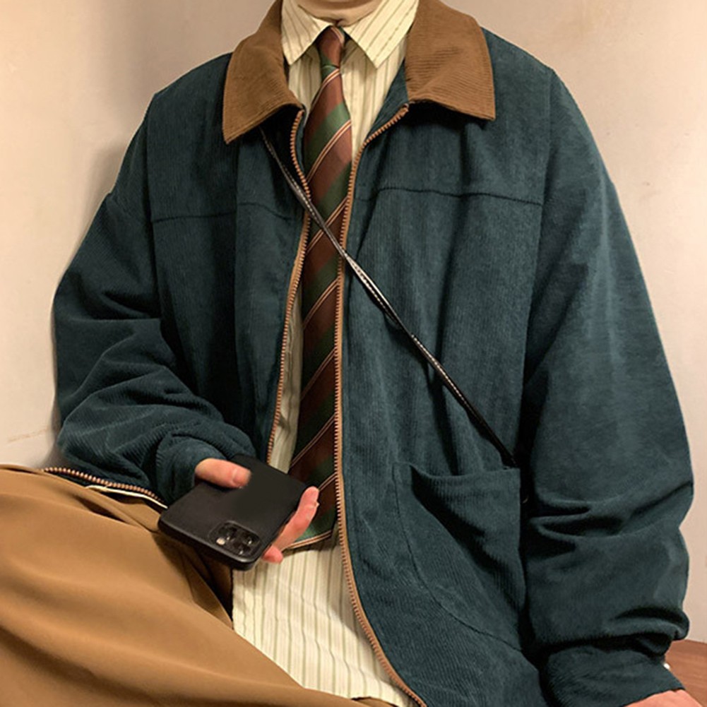 Spring Autumn Mens Corduroy Jacket Fashion Color Patchwork Oversized Fit - Picture 25 of 56
