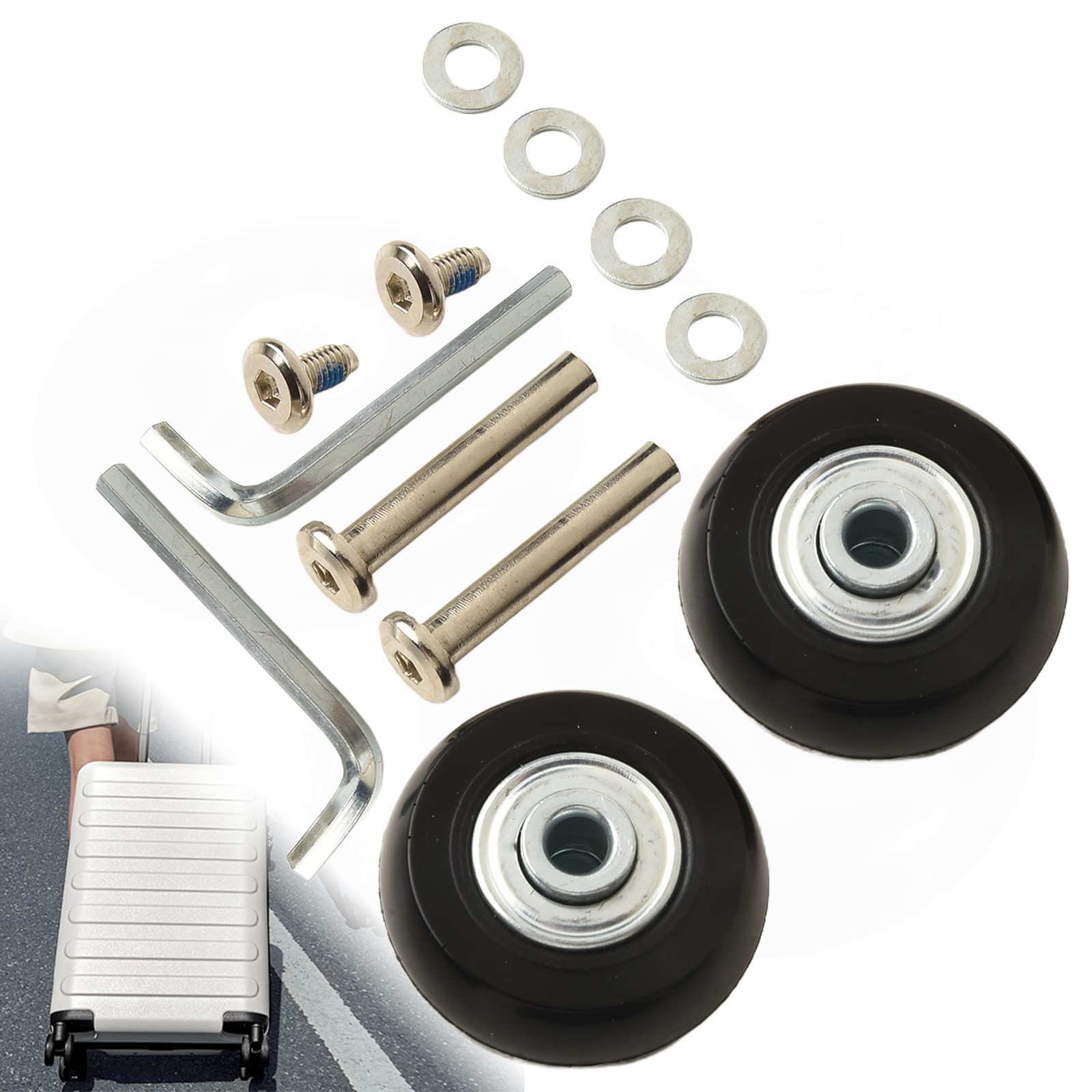 Reliable Suitcase Wheel Replacements Includes Two Black Wheels and Screws