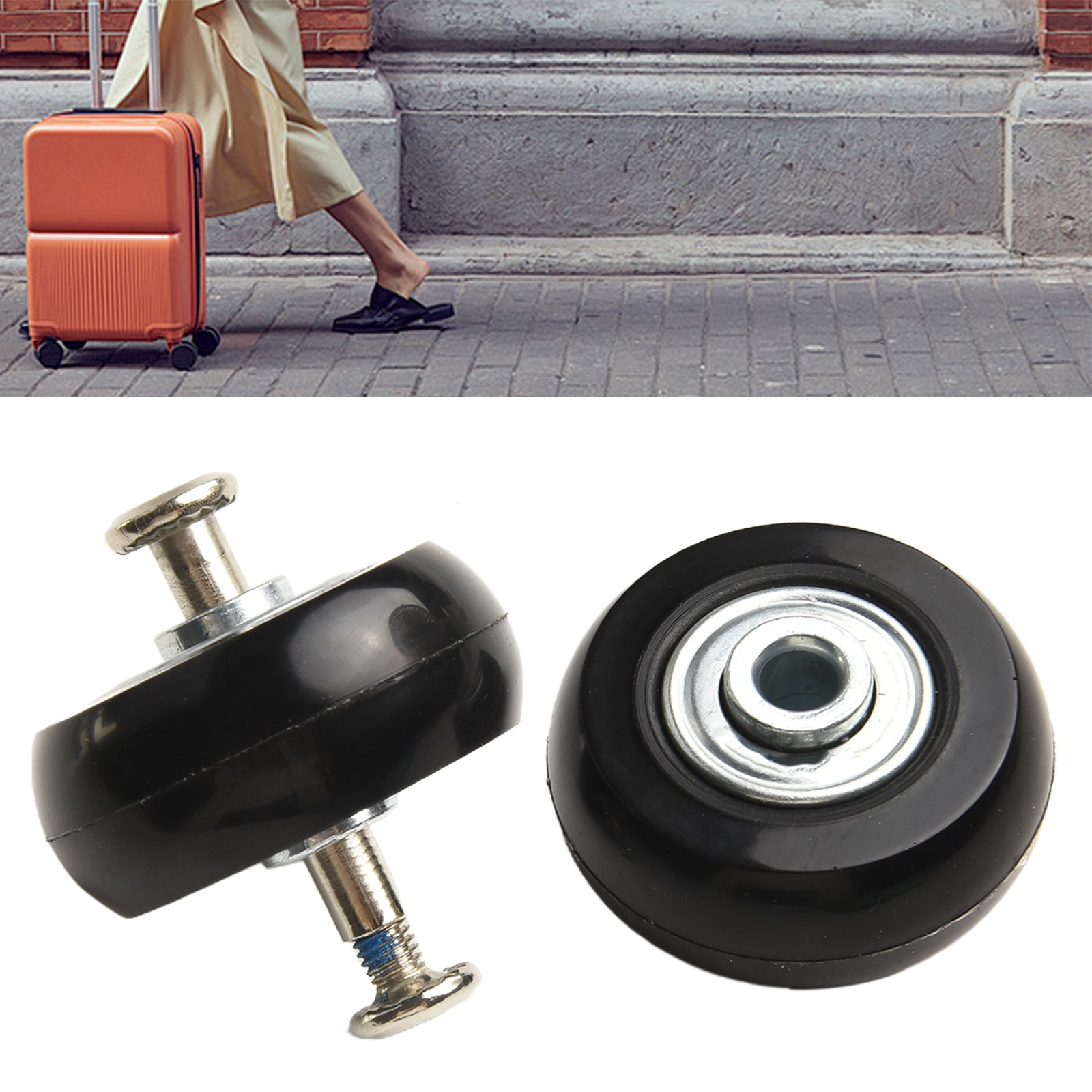 Reliable Suitcase Wheel Replacements Includes Two Black Wheels and Screws