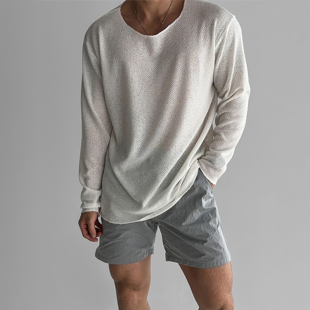 Men’s Knitted Long Sleeve T Shirt Solid Color for Daily Vacation Style