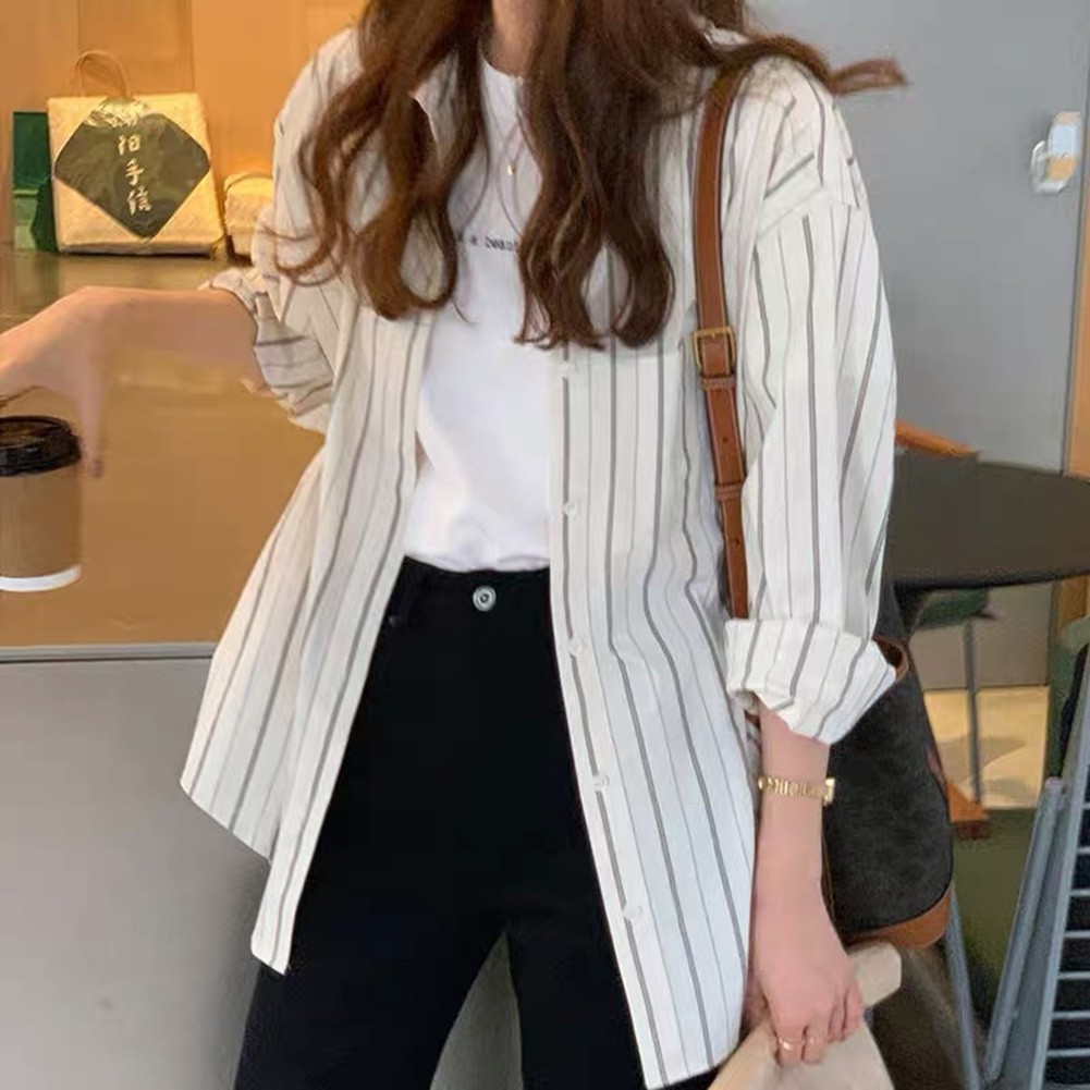 Gorgeous Look Women's Classic Stripe Design Long Sleeve Shirts to Try Out - Picture 19 of 60