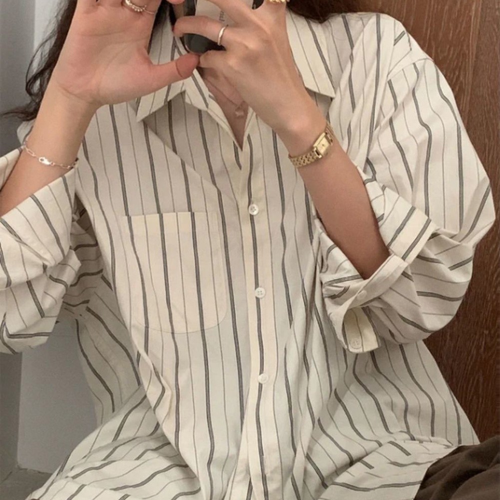 Gorgeous Look Women's Classic Stripe Design Long Sleeve Shirts to Try Out - Picture 23 of 60