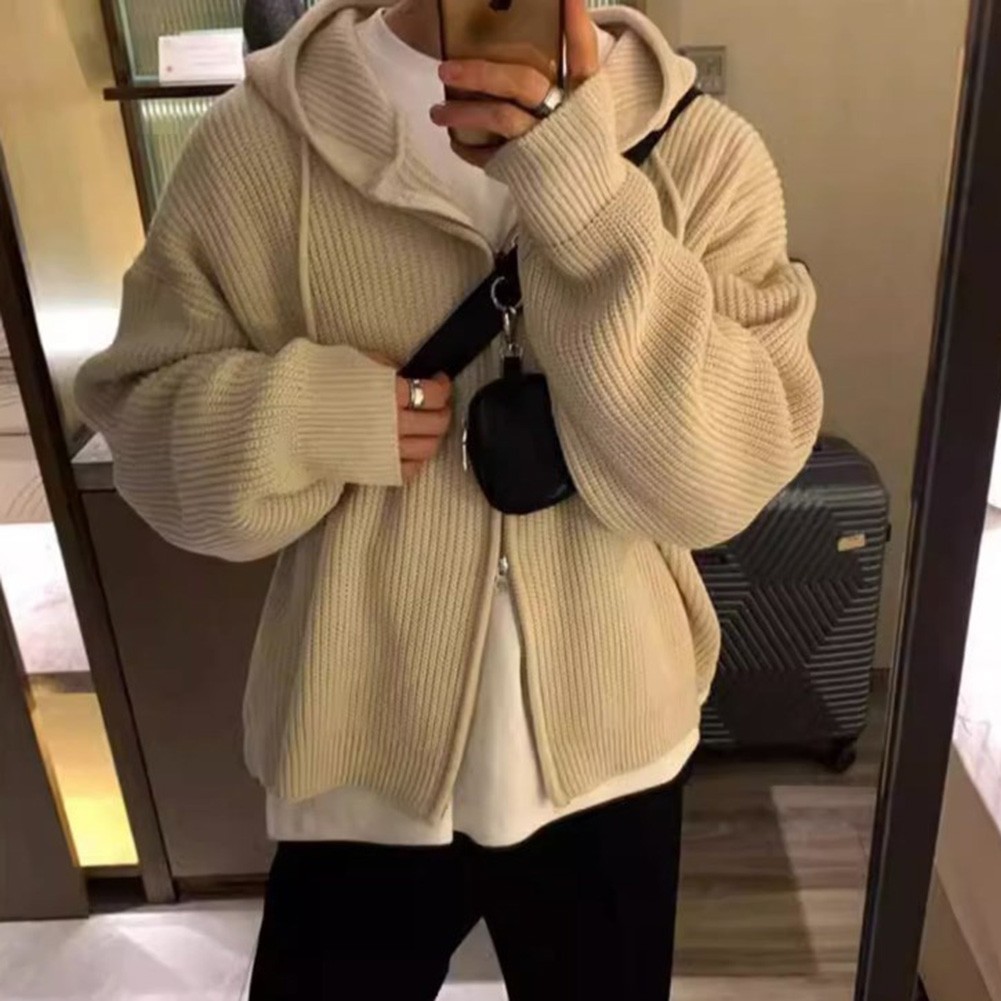 Spring Autumn Men's Hooded Knitted Sweater Long Sleeve Fashion Cardigan - Picture 29 of 60