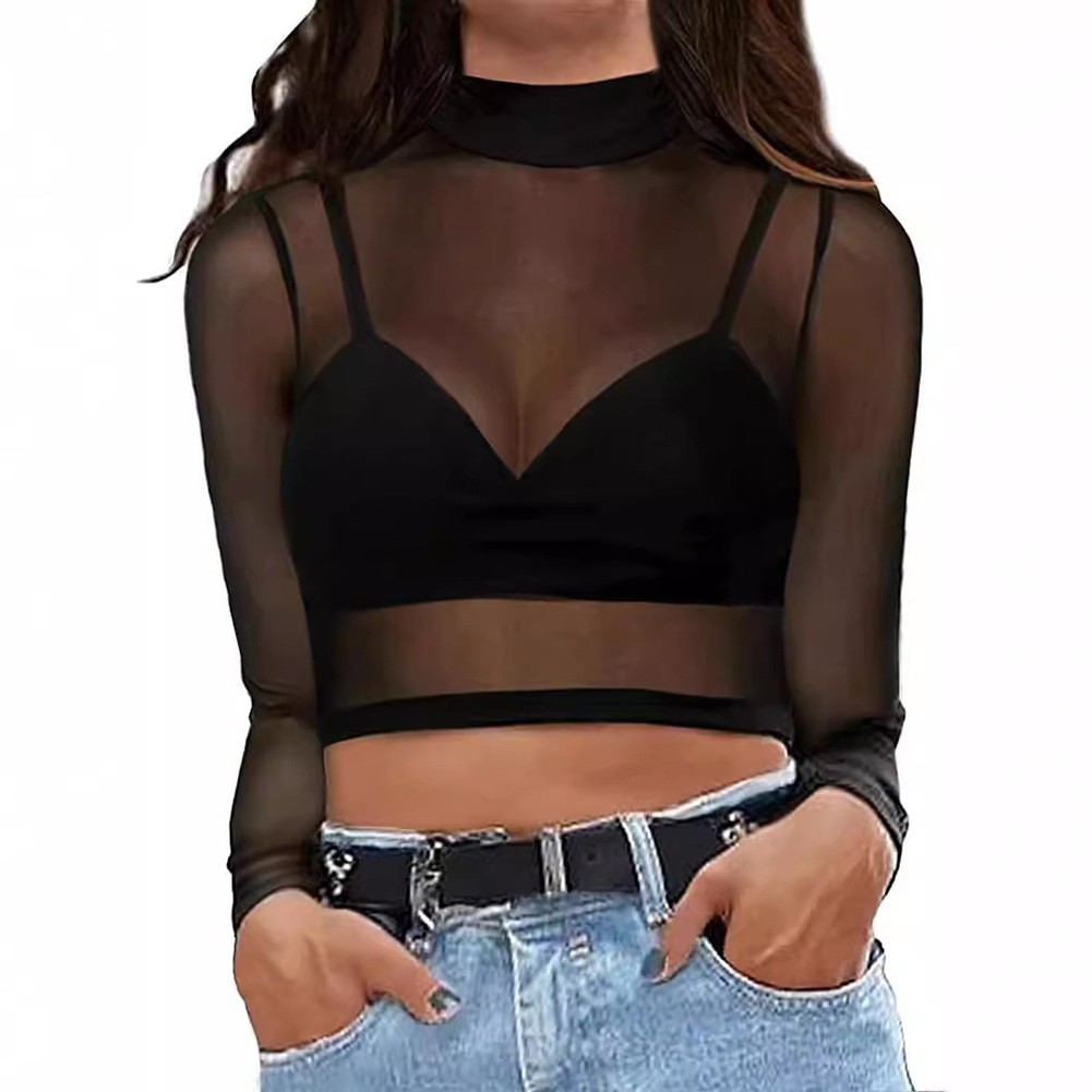 Fashionable Tight Fit Mesh Shirt with Mid High Collar for Everyday Wear - Picture 14 of 37
