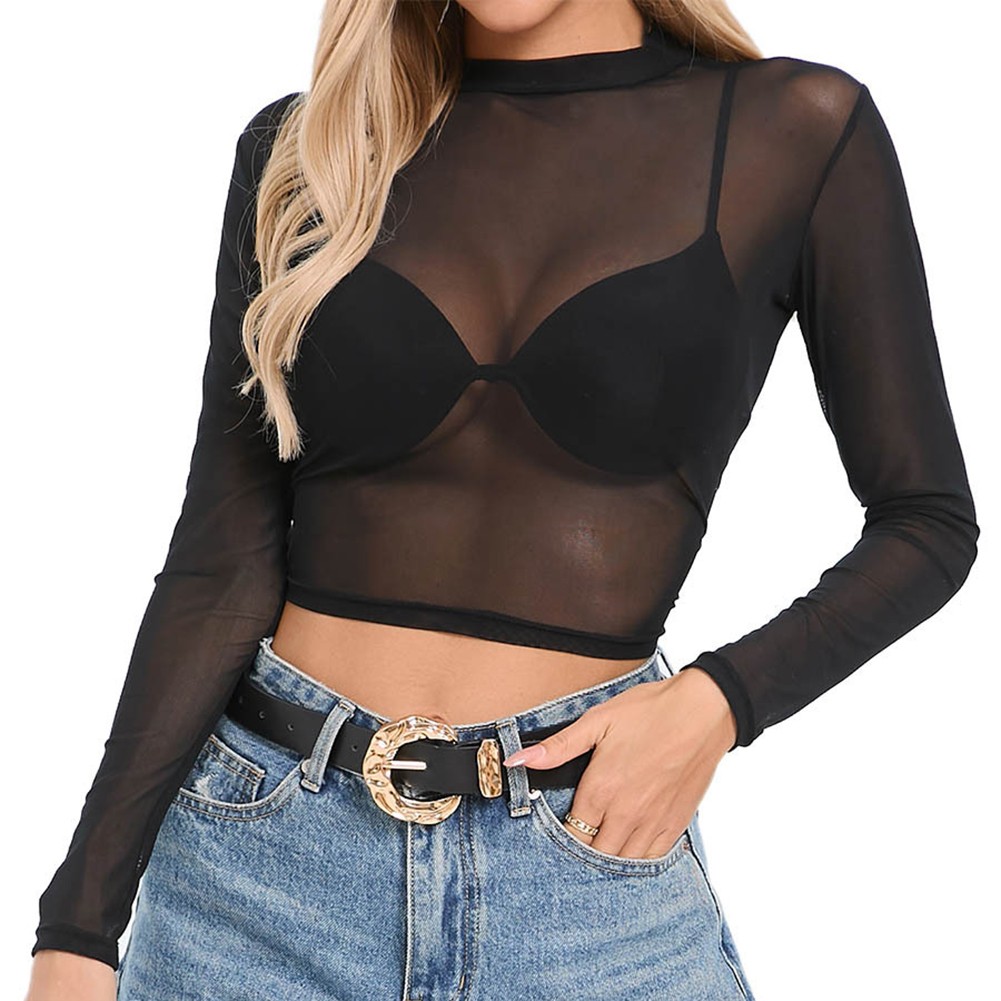 Fashionable Tight Fit Mesh Shirt with Mid High Collar for Everyday Wear - Picture 13 of 37