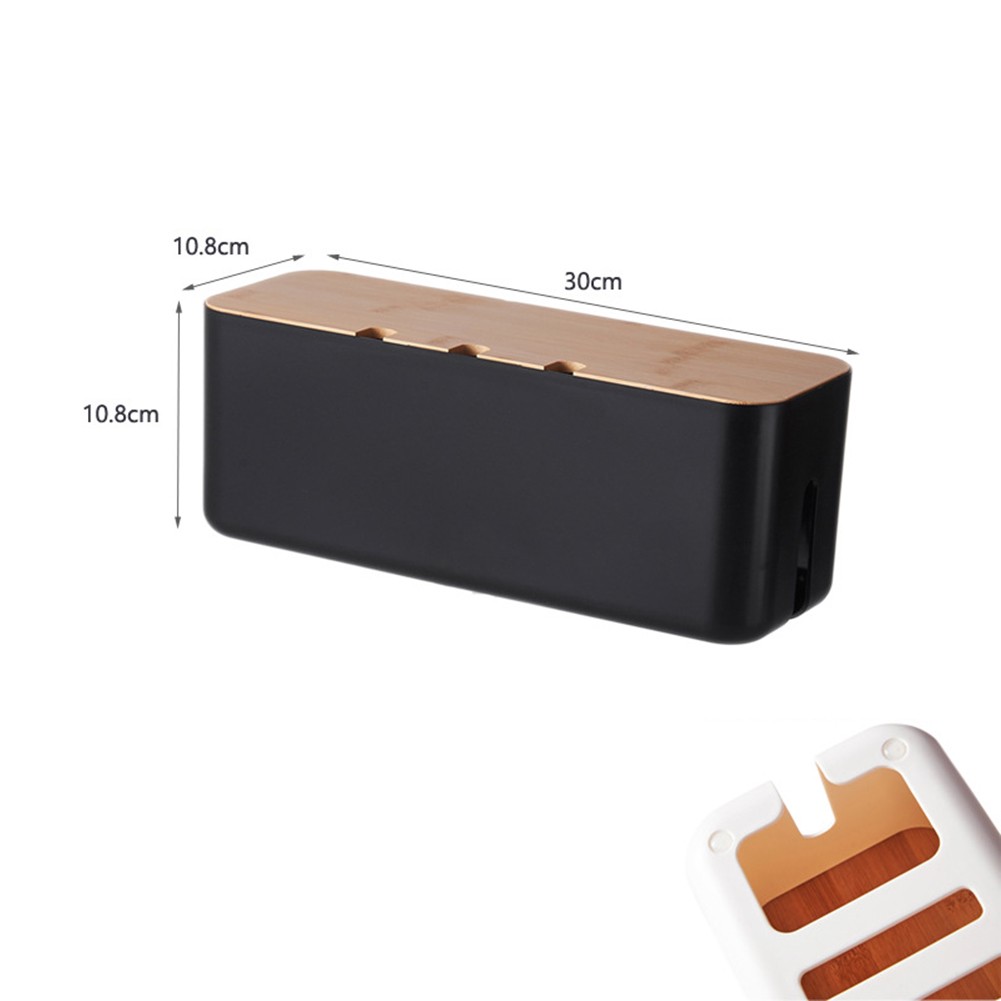 Boite Rangement Cable Coffret 3 Boîtes à Câbles - Blanc Avec Couvercle Bambou - Range Multiprise Et Fils Organisation Câbles Bureau
