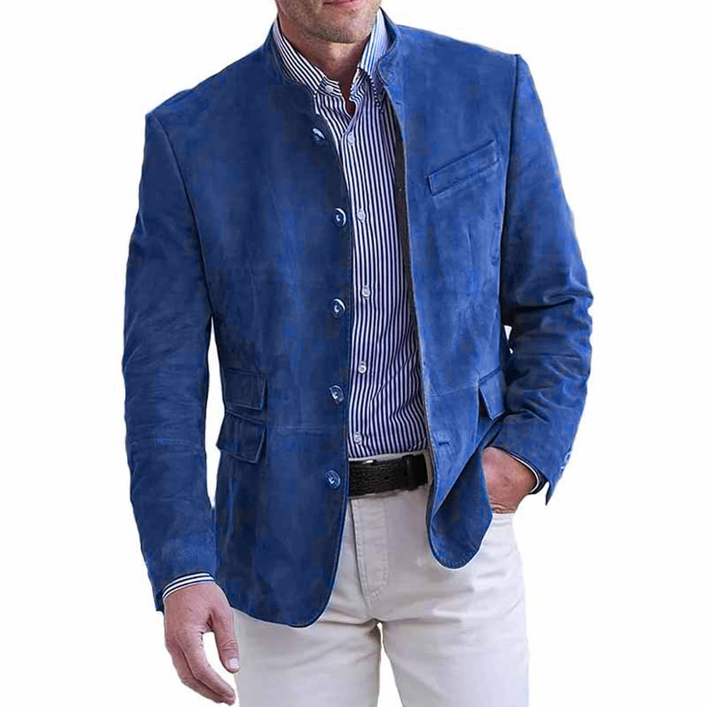 Classic Stand Collar Blazers in Retro British Style for Men's Autumn Winter - Picture 16 of 18