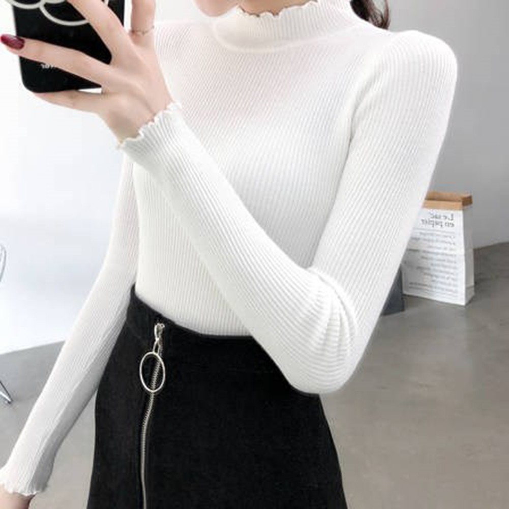 Trendy Women Slim soldes Fit Turtleneck Sweater Autumn Winter Long Sleeve Top