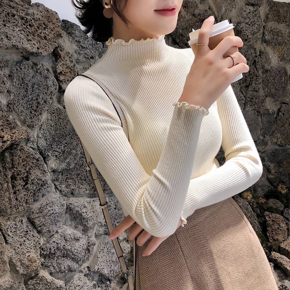 Trendy Women Slim soldes Fit Turtleneck Sweater Autumn Winter Long Sleeve Top