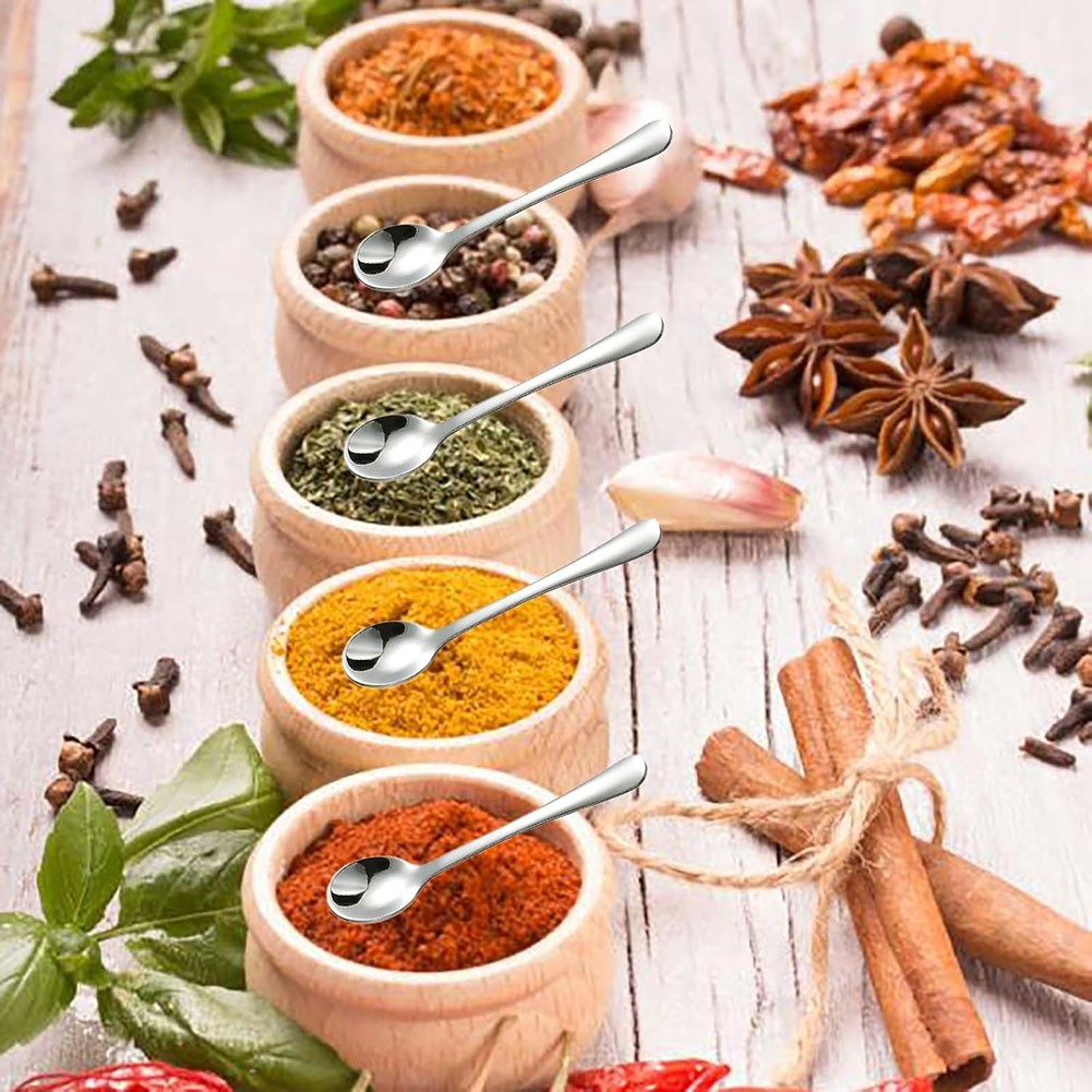 8 PIEZAS Pequeñas cucharas de acero inoxidable para tarros de especias, sal, azúcar, pimienta, miel - Imagen 15 de 16