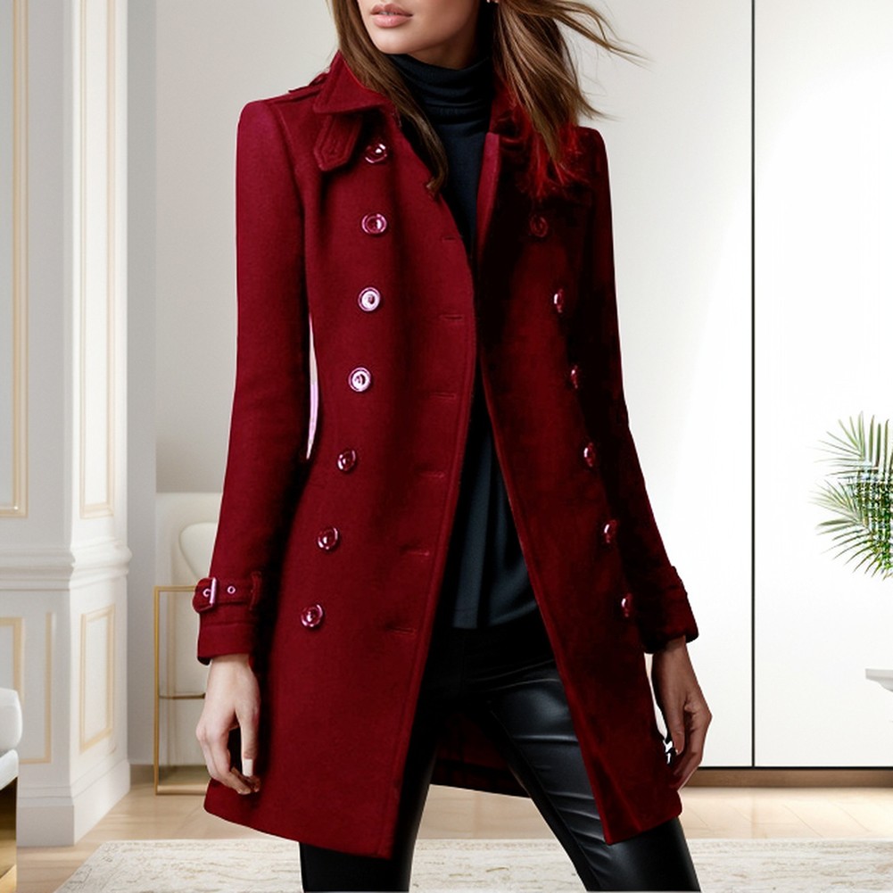 Stylish Womens Woolen Coat Warm Casual Outerwear with Double Breasted Closure - Picture 14 of 24