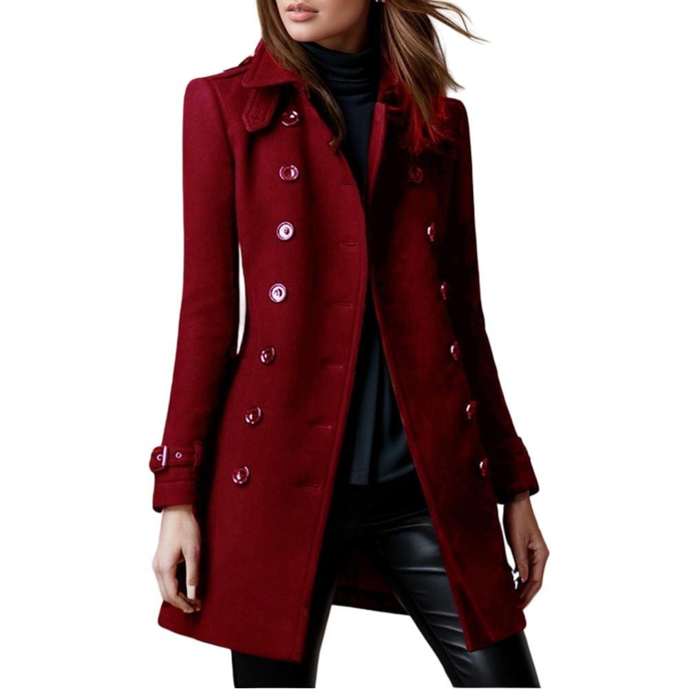 Stylish Womens Woolen Coat Warm Casual Outerwear with Double Breasted Closure - Picture 13 of 24