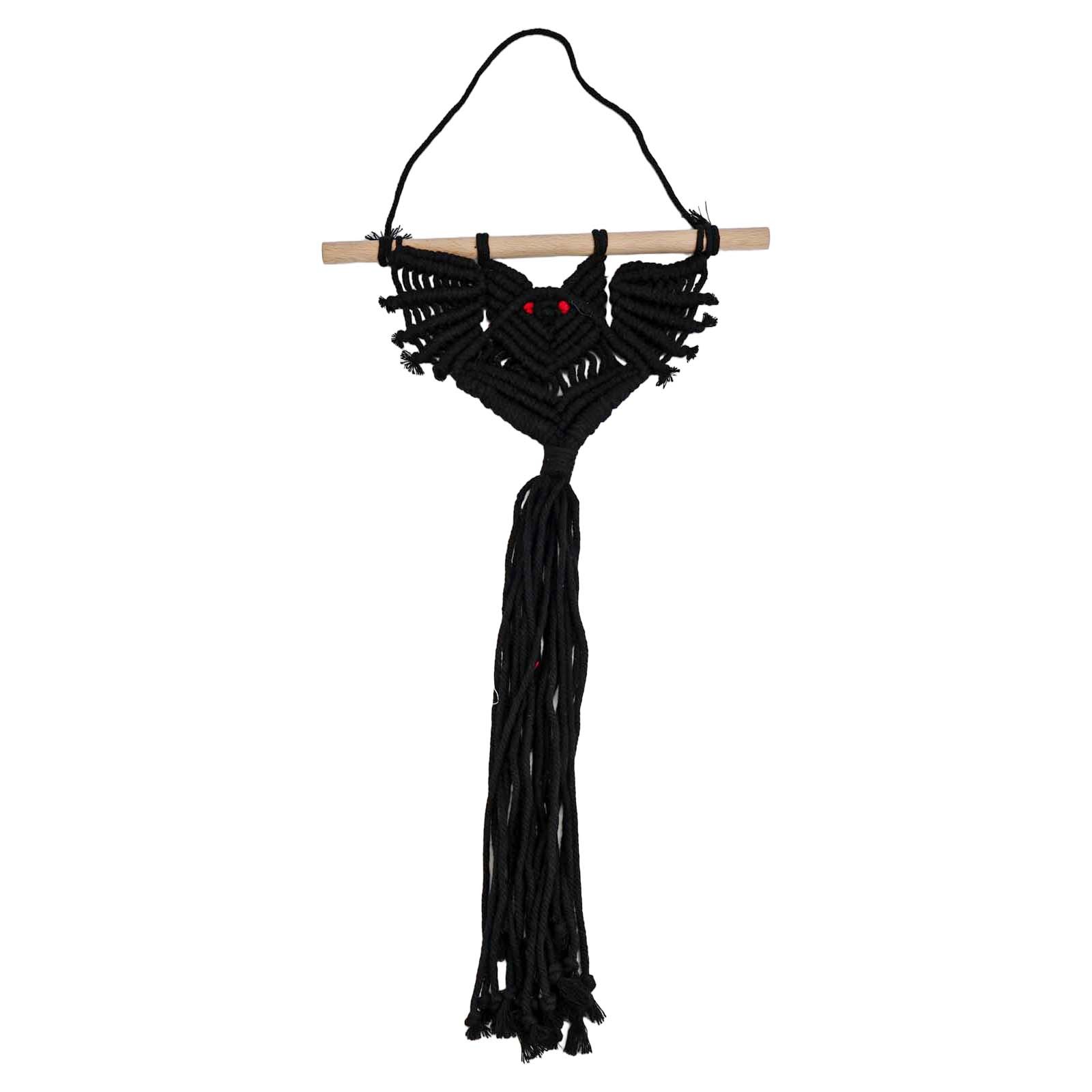 Exquisite Hand Woven Bat Pattern Macrame Wall Hanging for Halloween Decor