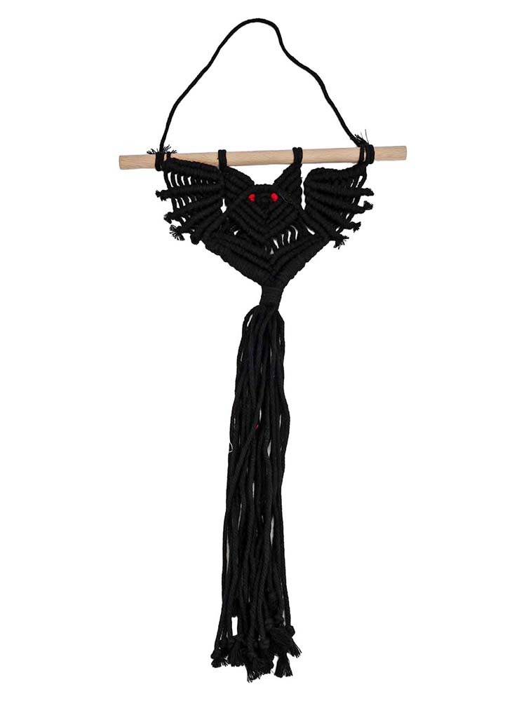 Exquisite Hand Woven Bat Pattern Macrame Wall Hanging for Halloween Decor