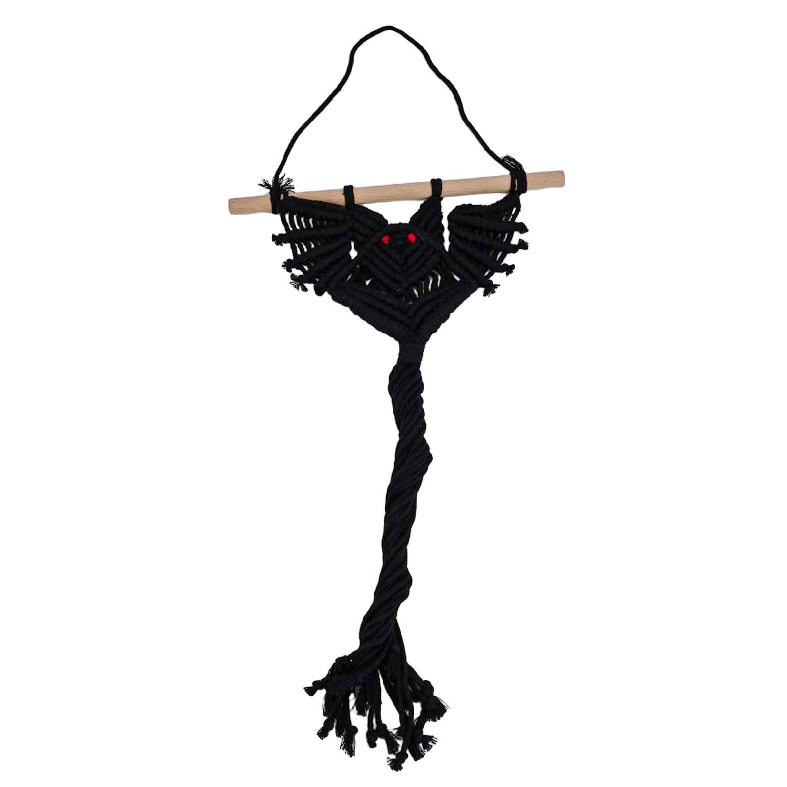 Exquisite Hand Woven Bat Pattern Macrame Wall Hanging for Halloween Decor