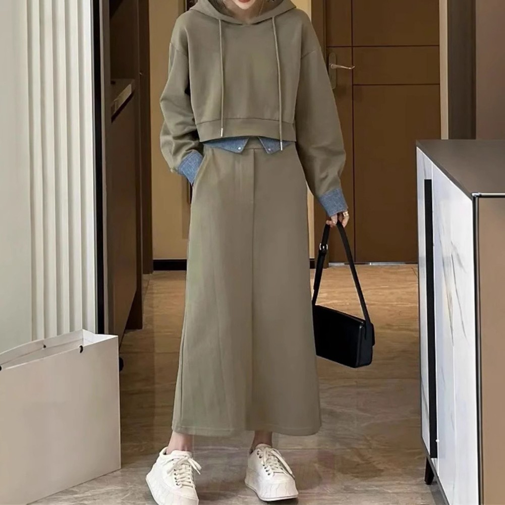 Trendy Womens Hooded Sweatshirt Suit with Skirt Ideal for Daily Activities - Picture 14 of 14