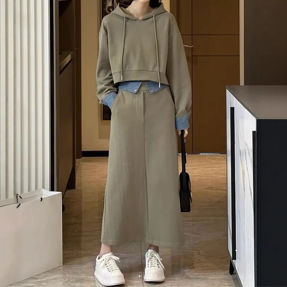Trendy Womens Hooded Sweatshirt Suit with Skirt Ideal for Daily Activities - Picture 12 of 14