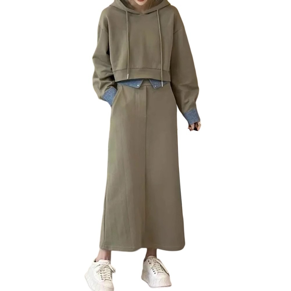 Trendy Womens Hooded Sweatshirt Suit with Skirt Ideal for Daily Activities - Picture 13 of 14