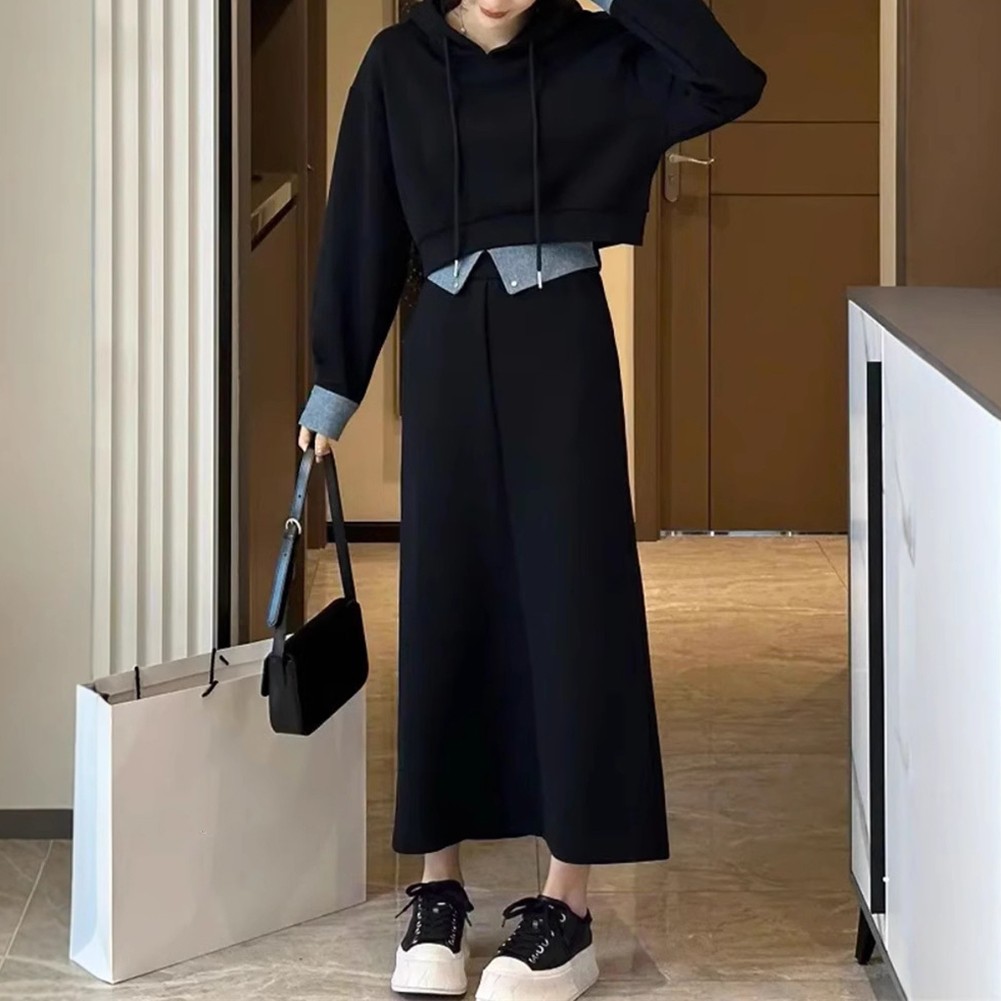 Trendy Womens Hooded Sweatshirt Suit with Skirt Ideal for Daily Activities - Picture 10 of 14