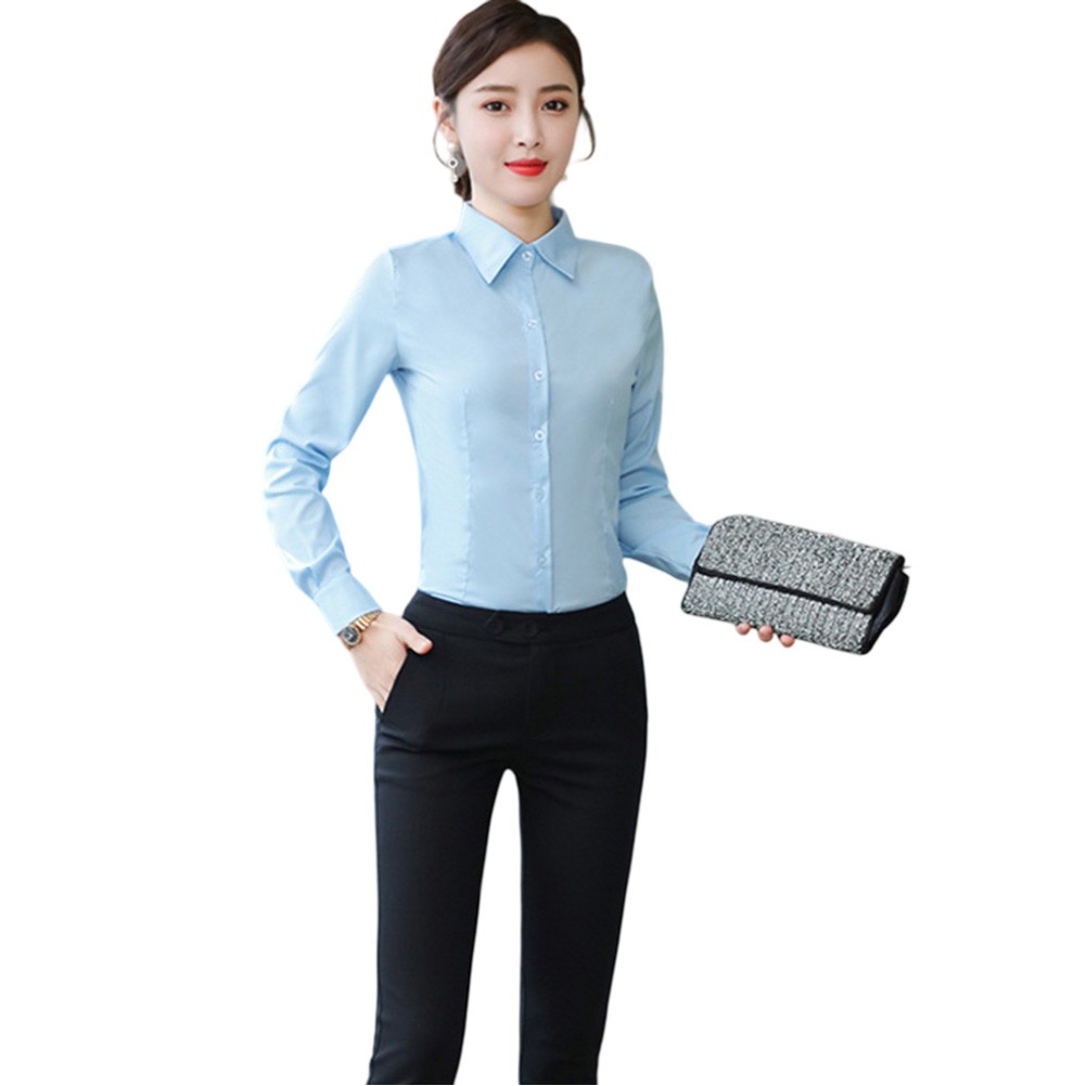 Essential Women's Korean Style Long Sleeve Shirt in Classic White Color - Picture 13 of 47