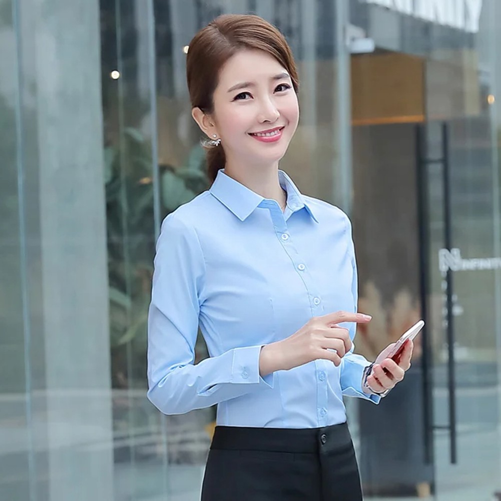 Essential Women's Korean Style Long Sleeve Shirt in Classic White Color - Picture 16 of 47