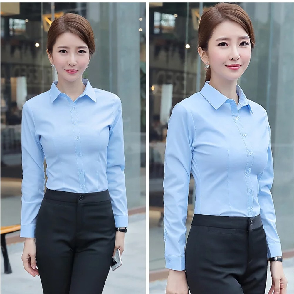 Essential Women's Korean Style Long Sleeve Shirt in Classic White Color - Picture 19 of 47
