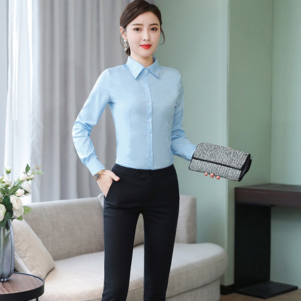 Essential Women's Korean Style Long Sleeve Shirt in Classic White Color - Picture 14 of 47