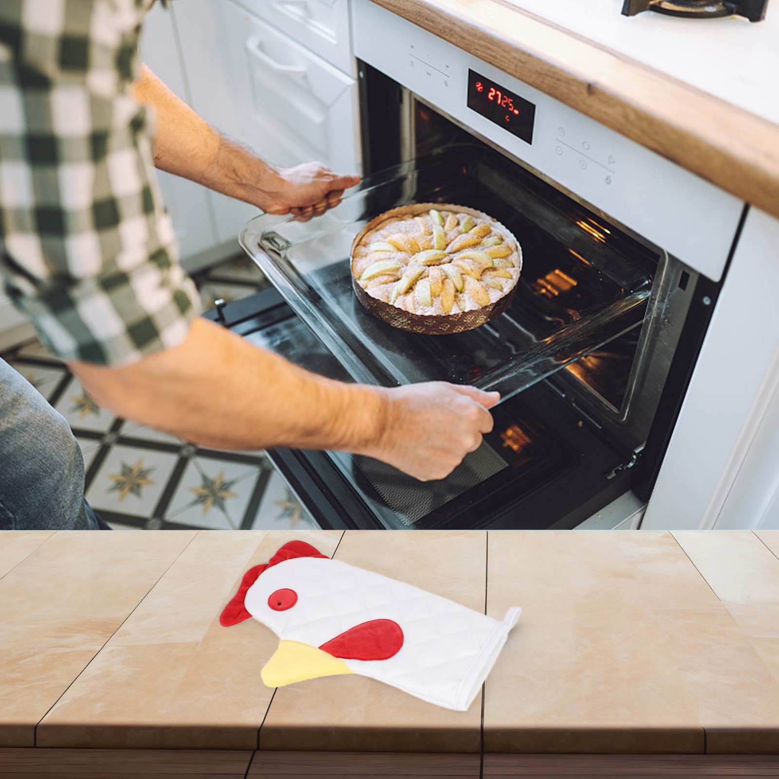 Guanti da forno design gallo accattivante resistenti al calore porta pentole per - Foto 14 di 31