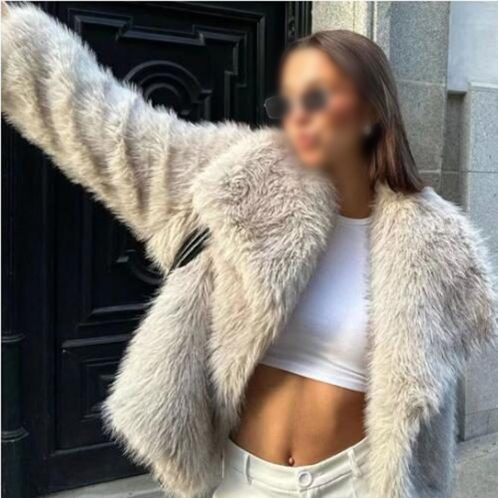 Stylish Women Oversized Coat Fluffy Warm Lapel Jacket for Cold Weather - Picture 28 of 47
