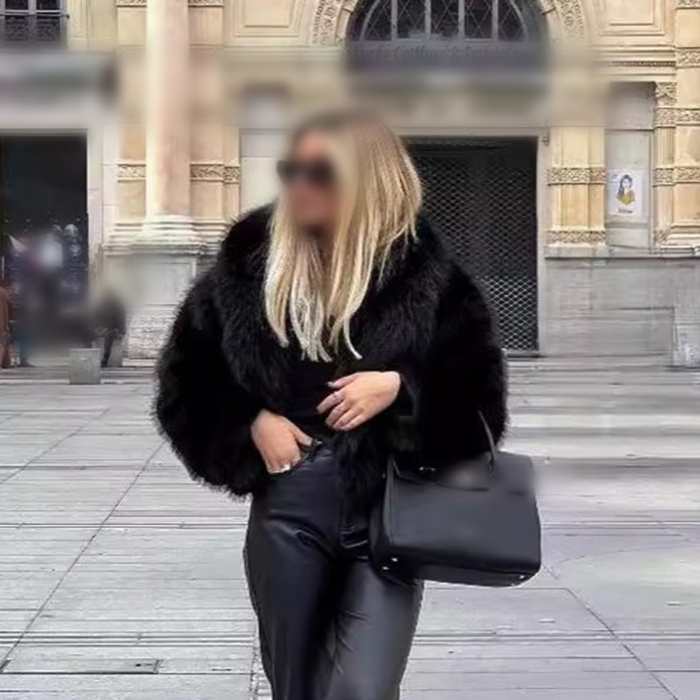 Stylish Women Oversized Coat Fluffy Warm Lapel Jacket for Cold Weather - Picture 43 of 47