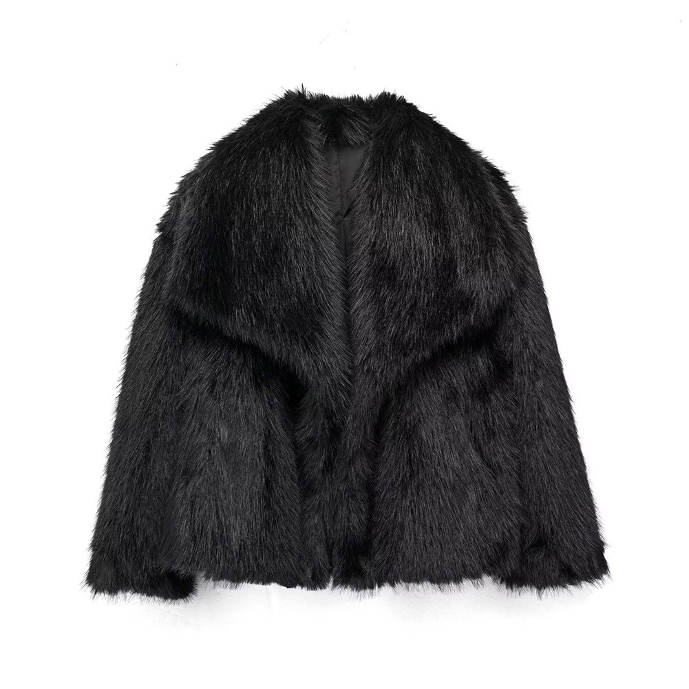 Stylish Women Oversized Coat Fluffy Warm Lapel Jacket for Cold Weather - Picture 37 of 47