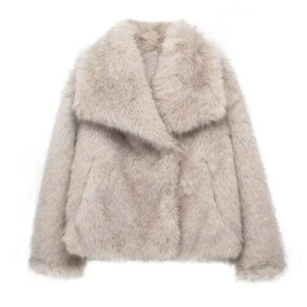 Stylish Women Oversized Coat Fluffy Warm Lapel Jacket for Cold Weather - Picture 25 of 47