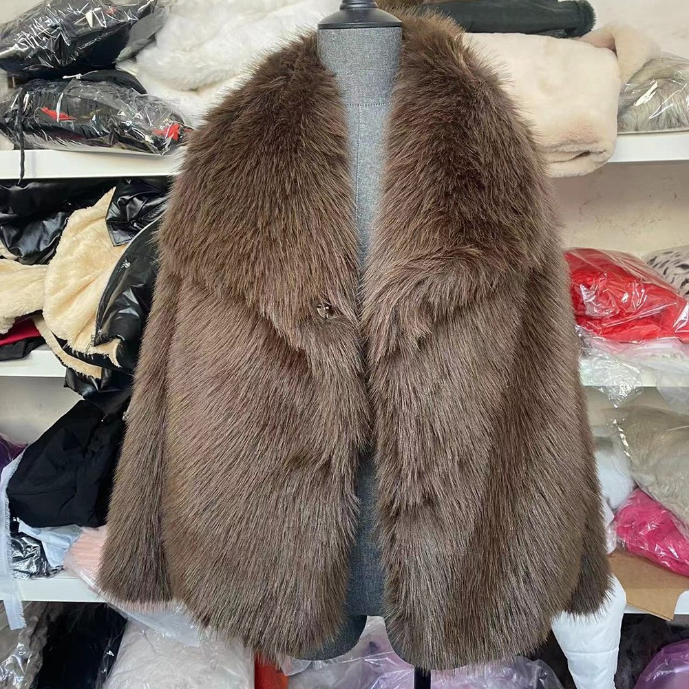 Stylish Women Oversized Coat Fluffy Warm Lapel Jacket for Cold Weather - Picture 47 of 47